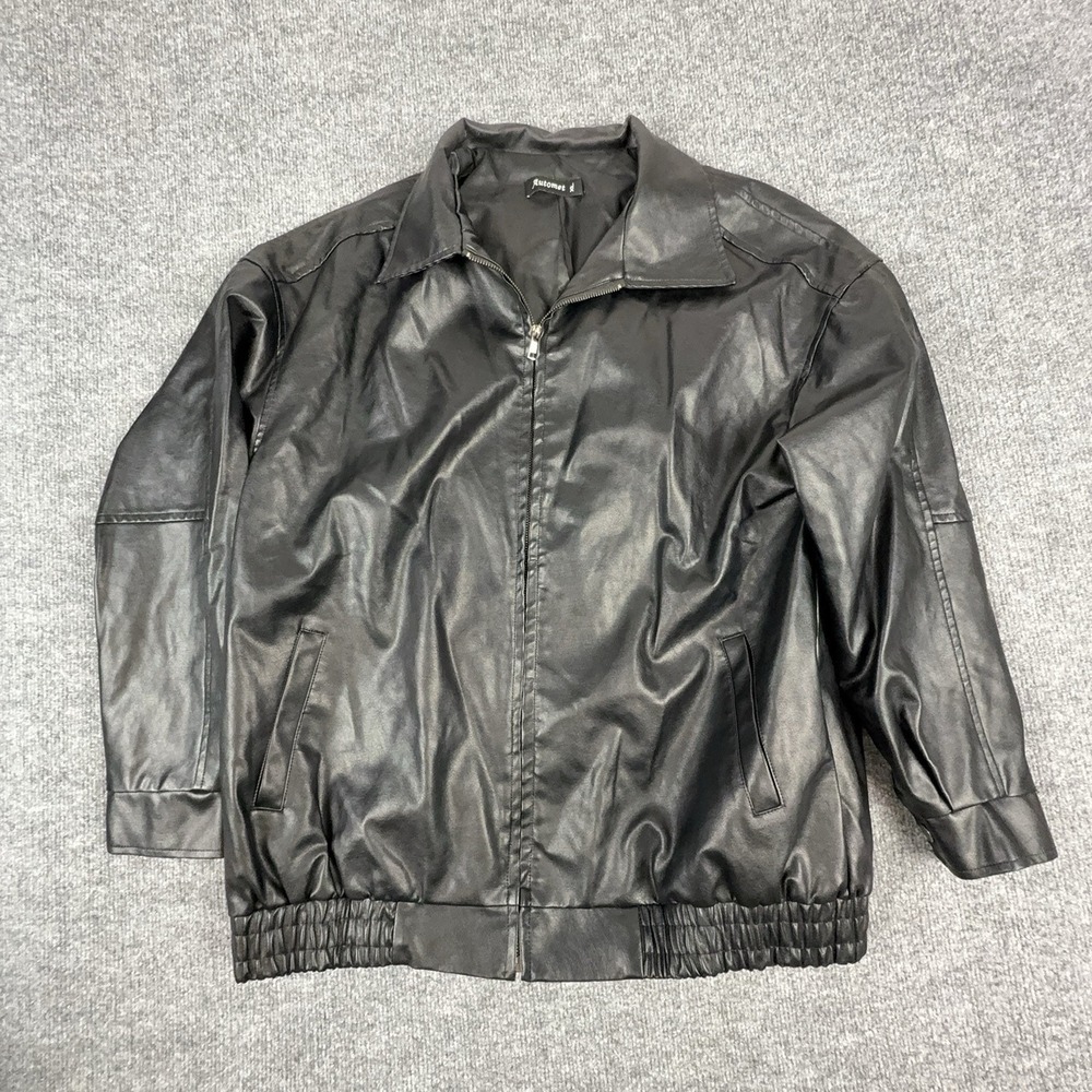Automet Jacket Womens XL Black Faux Leather Full Zip Elastic Hem Lined Bomber